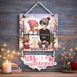 Personalized Anime Couple Love Forever Wall Hanging (9x14 Inch) – Custom Name Wooden Decor | Love Craft Gifts
