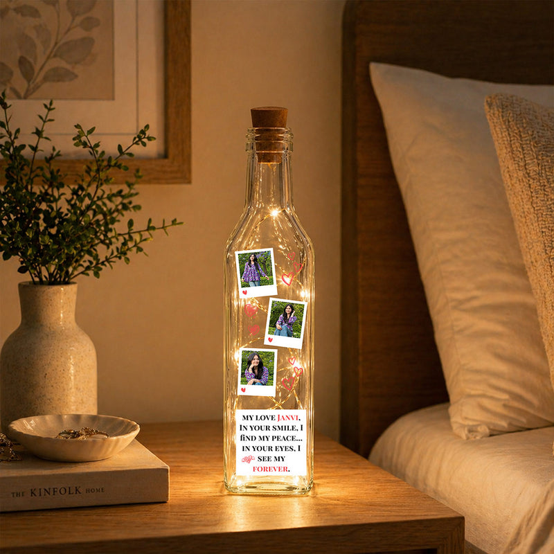 Personalized Photo Memory LED Bottle Lamp Gift with Custom Text for Couples – Romantic Decorative Bottle Light (Standard Gift Size) | Love Craft Gifts™