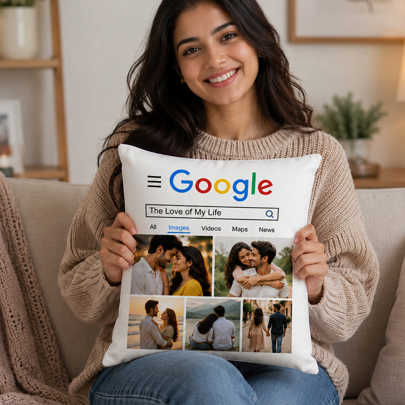 Personalized Google Search Couple Photo Cushion Cover | Custom Romantic Memory Gift for Couples, Husband & Wife - 10x10" | Love Craft Gifts™