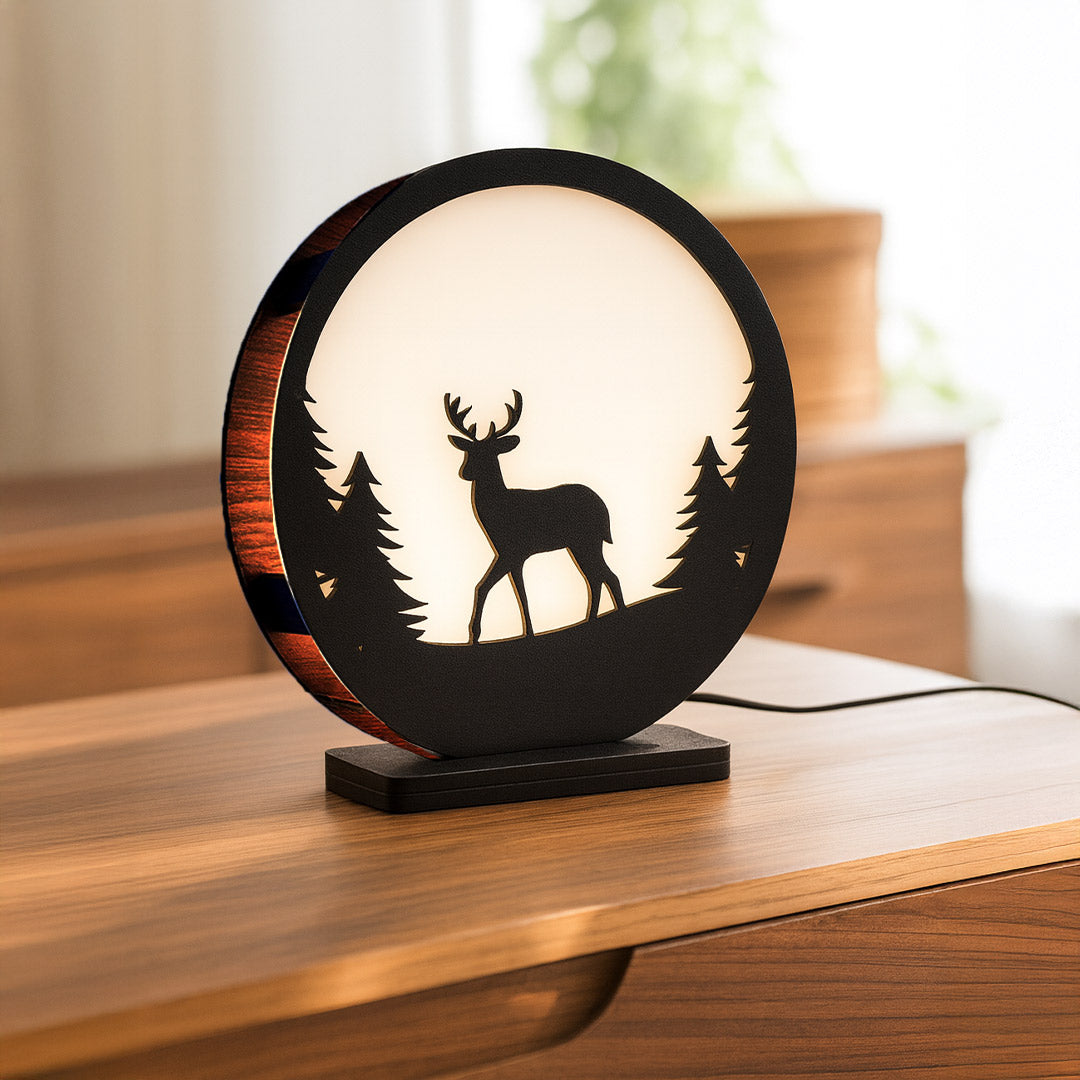 Deer Silhouette Wooden LED Lamp with Adapter | Love Craft Gifts