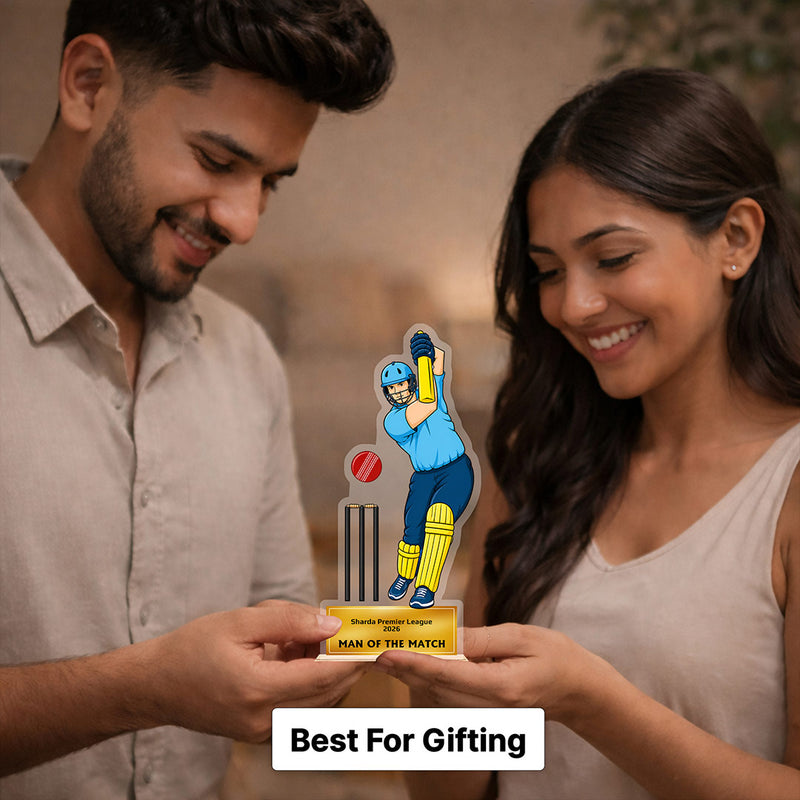 Personalized Cricket Trophy Award 4x9" | Custom Man of the Match Gift | Love Craft Gifts™