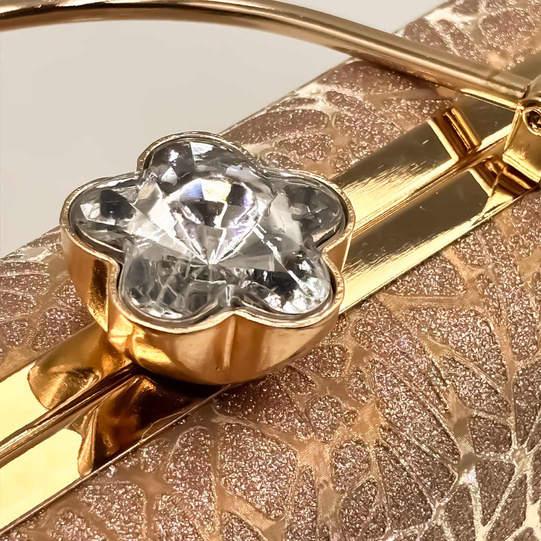 Personalized Luxe Bronze Floral Clutch with Crystal Lock | Love Craft Gifts