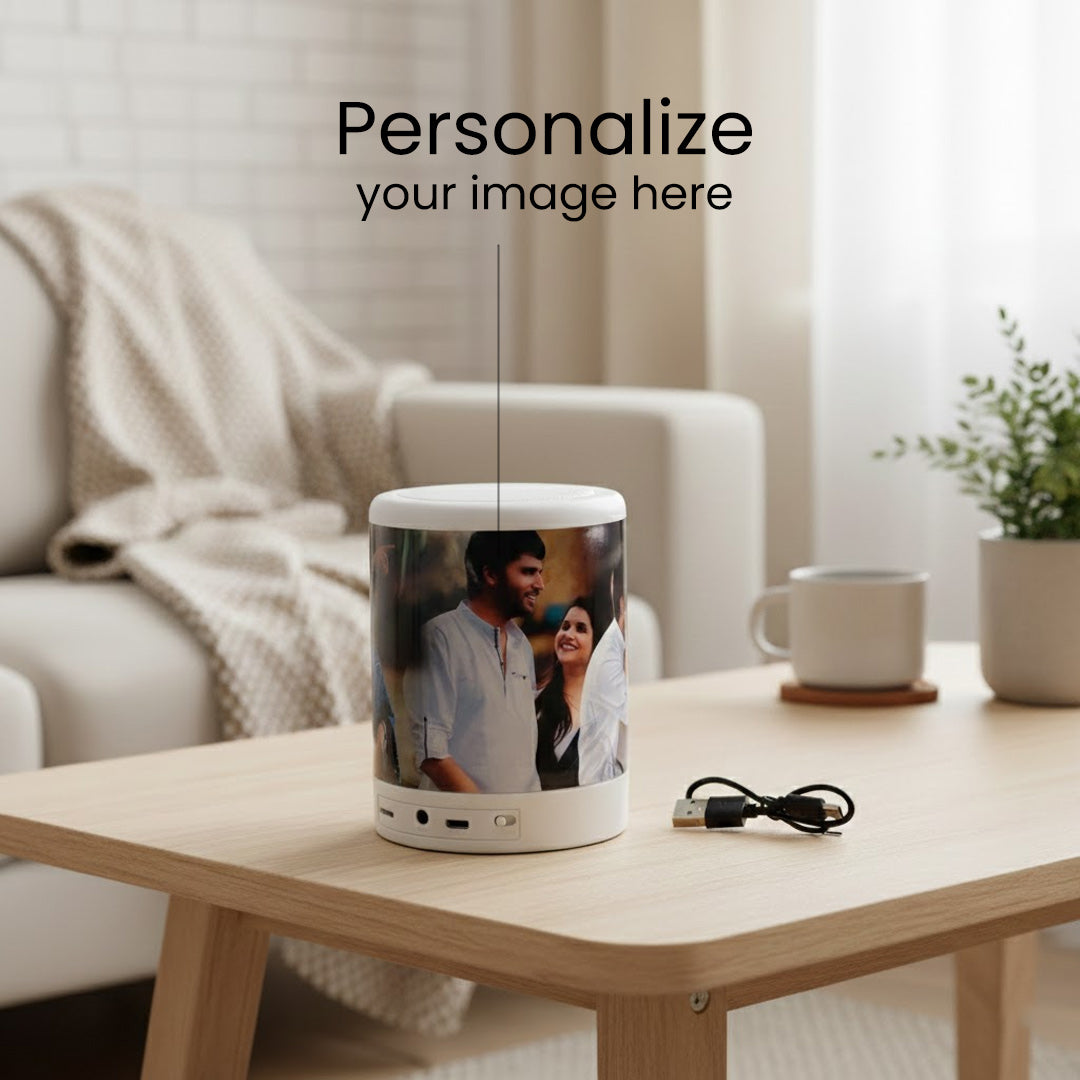 Personalized Bluetooth Speaker with Custom 3-Image Print | LED Wireless Speaker Gift | Love Craft Gifts