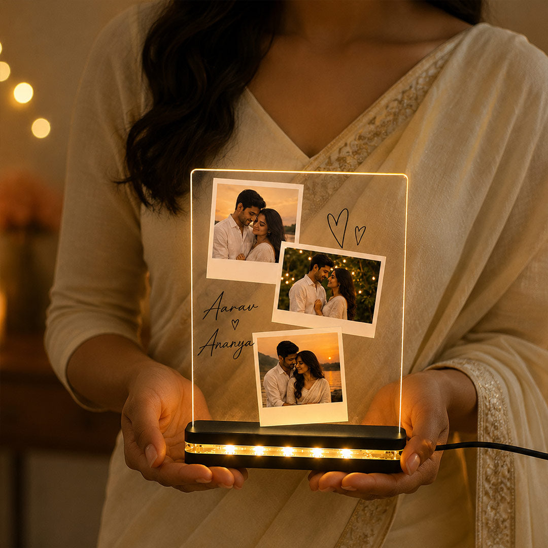 Custom 3 Photo Couple LED Acrylic Lamp 7x8" | Personalized Name Design | Love Craft Gifts™