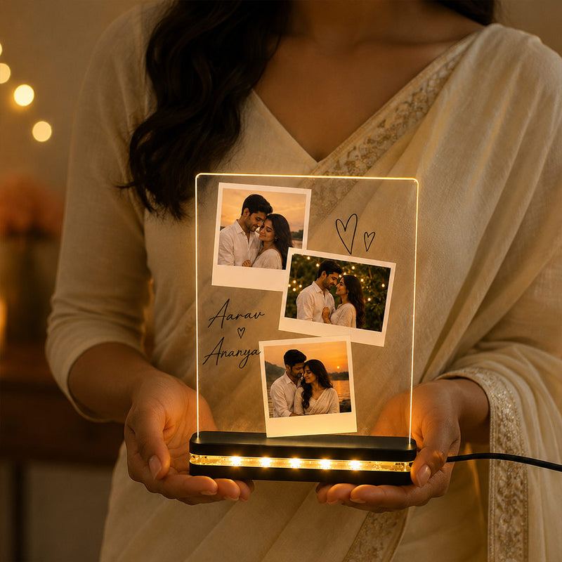 Custom 3 Photo Couple LED Acrylic Lamp 7x8" | Personalized Name Design | Love Craft Gifts™