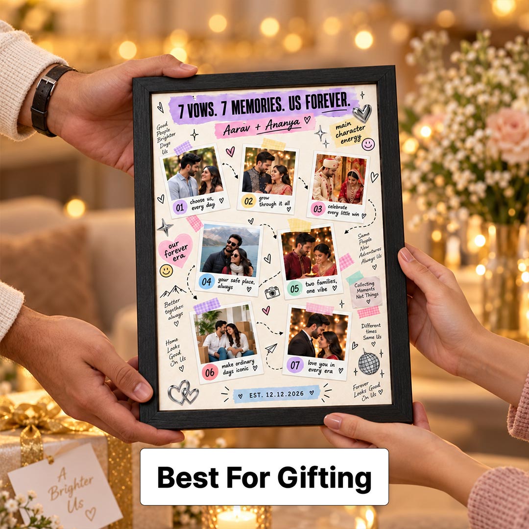 Custom 7 Photo Couple Memory Wall Frame | Romantic Gift | Love Craft Gifts™