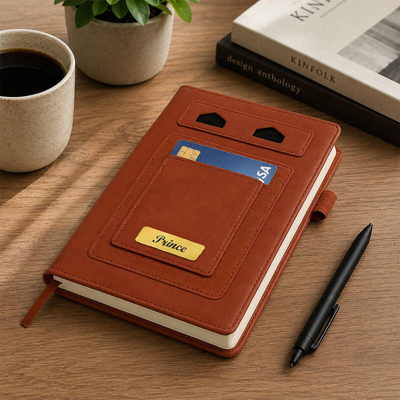 Personalized PU Leather Executive Diary with Name Plate & Card Holder | Premium A5 Journal Gift for Professionals, Office Use & Corporate Gifting | Love Craft Gifts™