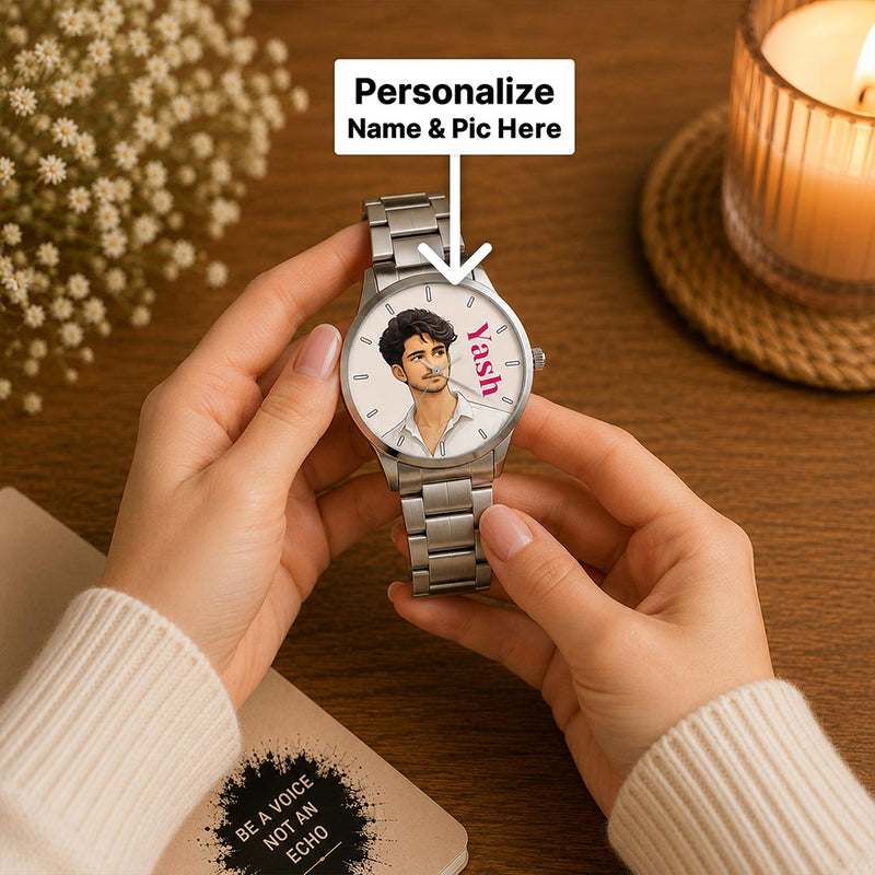Custom AI Photo Dial Watch | Personalized Stainless Steel Watch for Men | Love Craft Gifts™