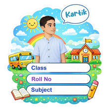 Personalized School Bus Theme Kids Name Slips (2x3 Inch, 24 Stickers)