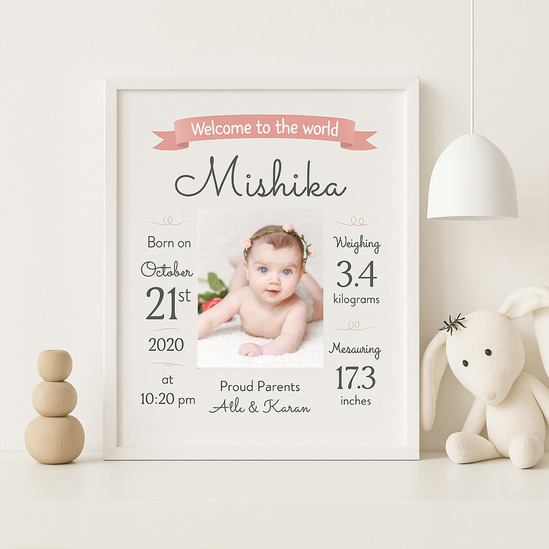 Personalized Baby Birth Stats Frame – Custom Newborn Keepsake with Name, Date & Photo| Love Craft Gifts