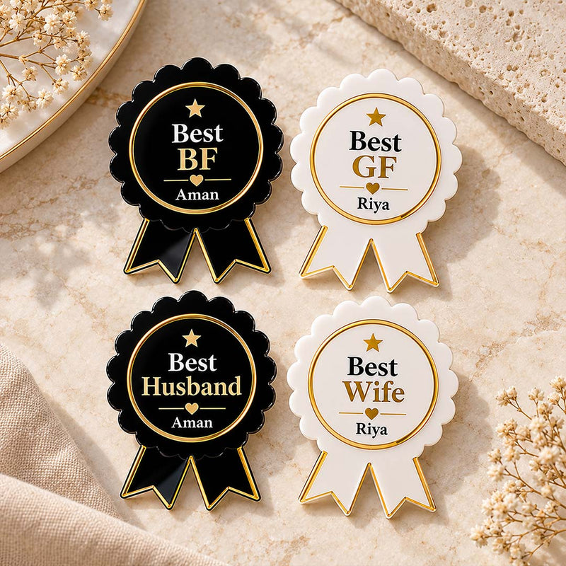 Custom Best Husband & Best Wife Couple Badge Set with Names 3x3" | Love Craft Gifts™