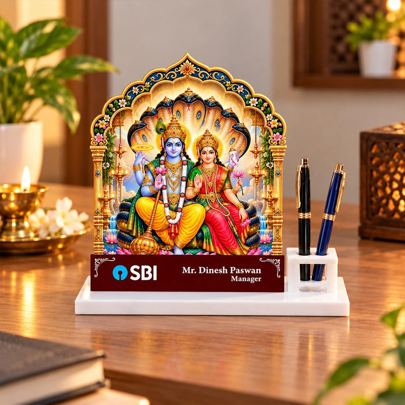 Custom Company Logo Vishnu Lakshmi Desk Stand with Name & Designation | Love Craft Gifts™
