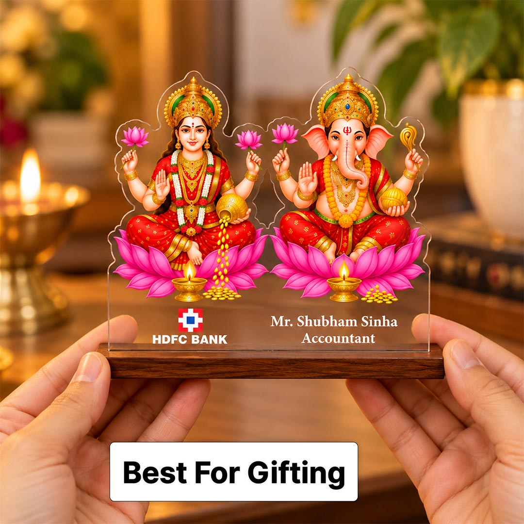 Lakshmi Ganesha Corporate Gift with Employee Name & Company Logo | Diwali Gift 7x7"