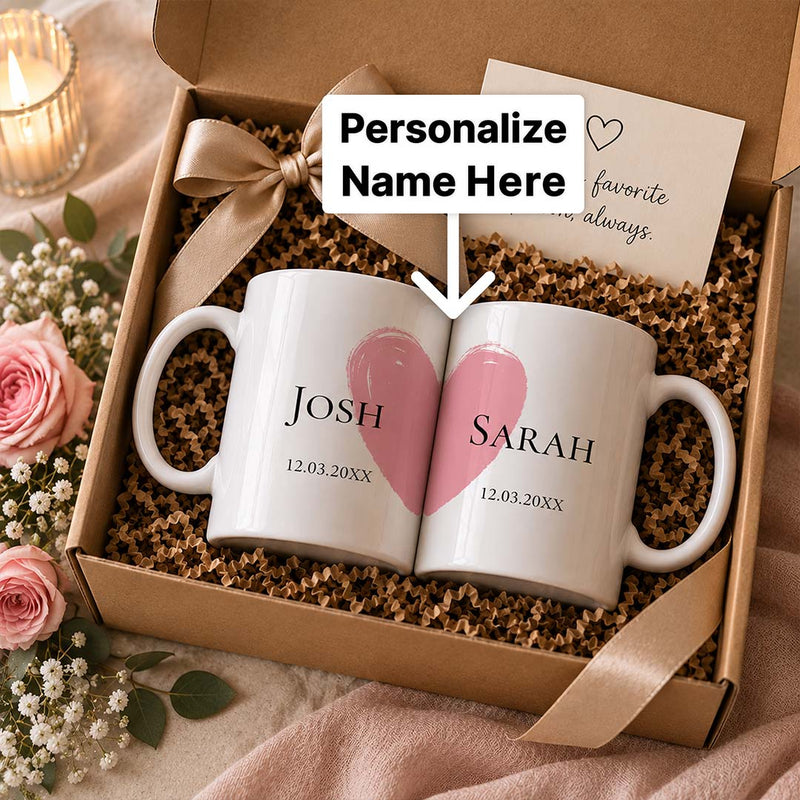Custom Couple Ceramic Mug Set 250ml Each | Matching Heart Anniversary Gift | Love Craft Gifts™