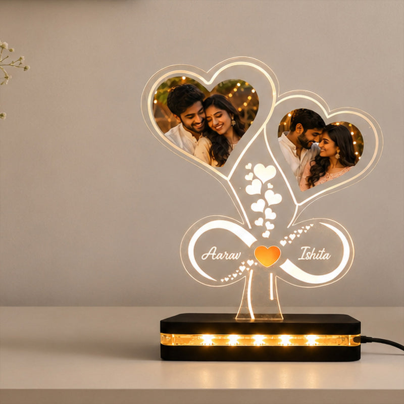 Custom Couple Photo LED Lamp 6x8" | Two Heart Photos with Personalized Names | Love Craft Gifts™