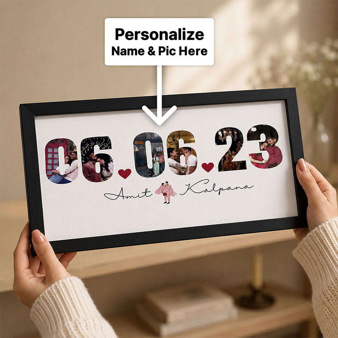 Custom Date Photo Frame with Names | Personalized Couple Collage