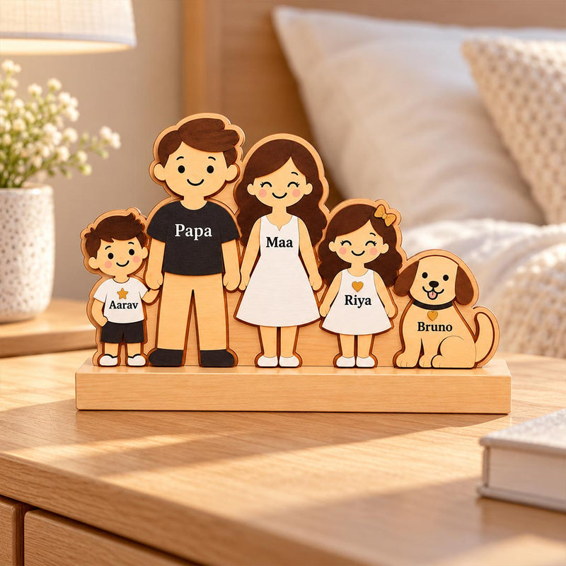 Custom Family Tabletop Stand 6x6" with Personalized Names & Pet Design | Love Craft Gifts™