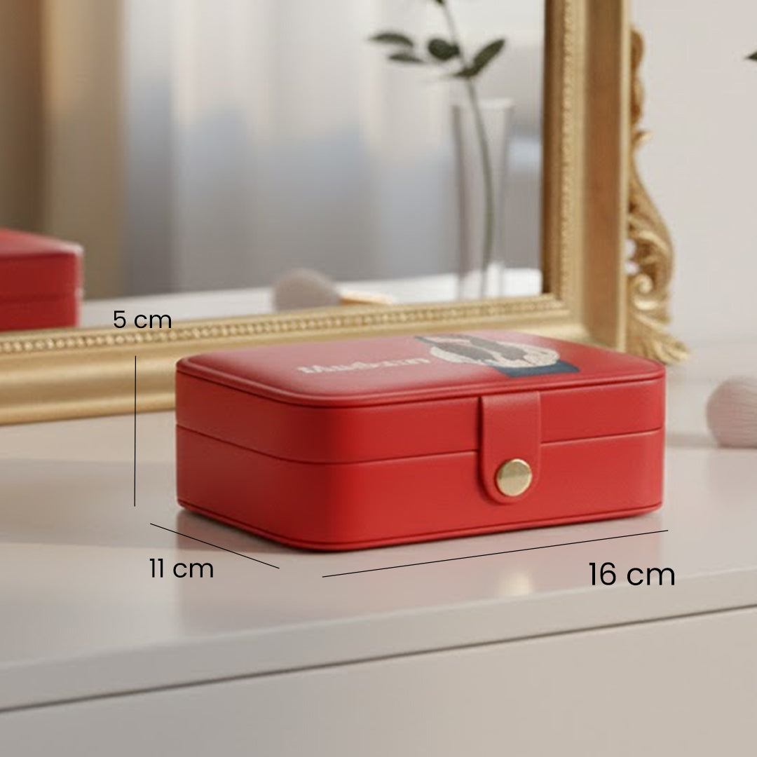 Red Customized Jewelry Travel Case with Name & Cartoon | Love Craft Gifts