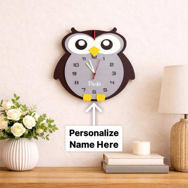 Custom Kids Name Wall Clock 8×10" | Cartoon Owl Nursery Gift | Love Craft Gifts™
