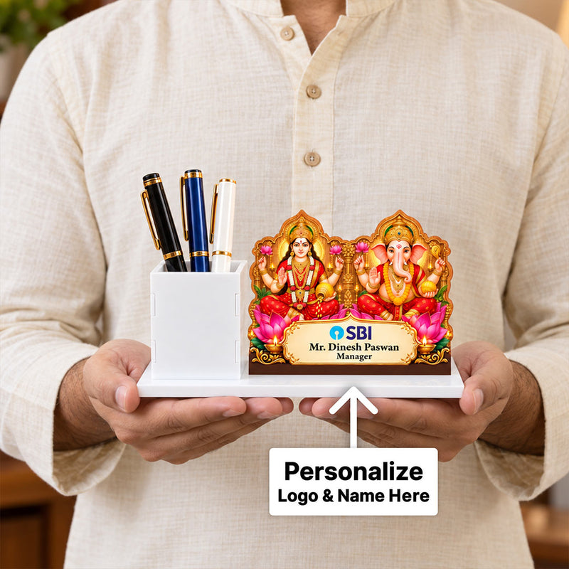 Custom Lakshmi Ganesha Office Nameplate with Company Logo & Name | Love Craft Gifts™