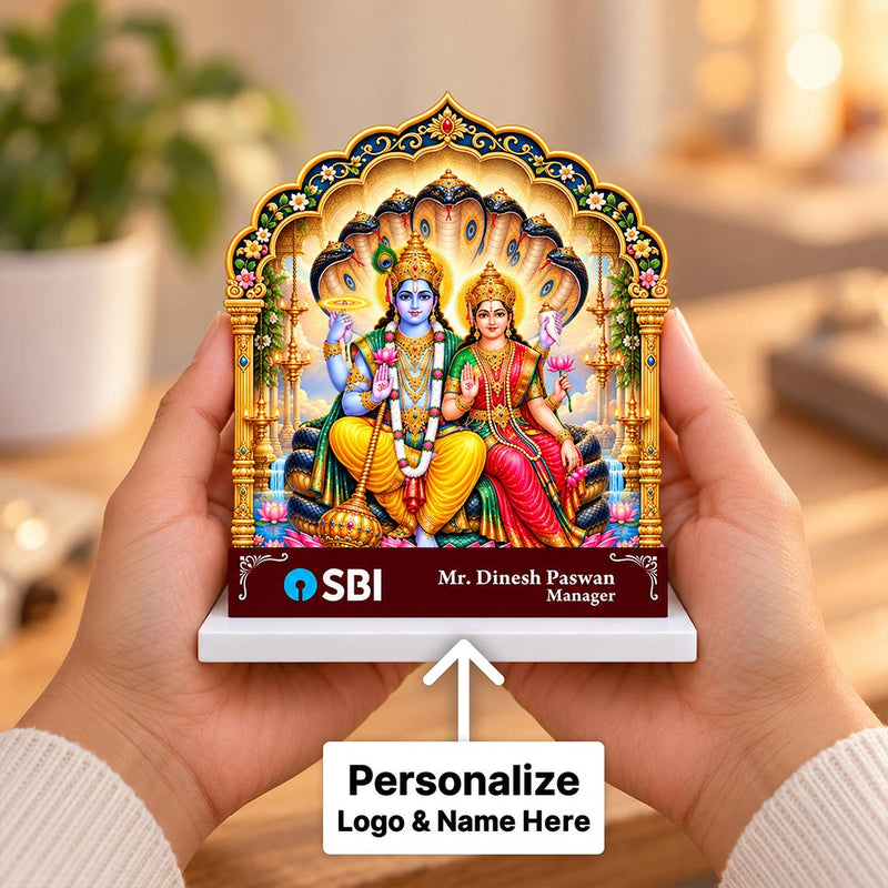 Custom Lord Vishnu & Goddess Lakshmi Office Nameplate with Logo & Name | Love Craft Gifts™