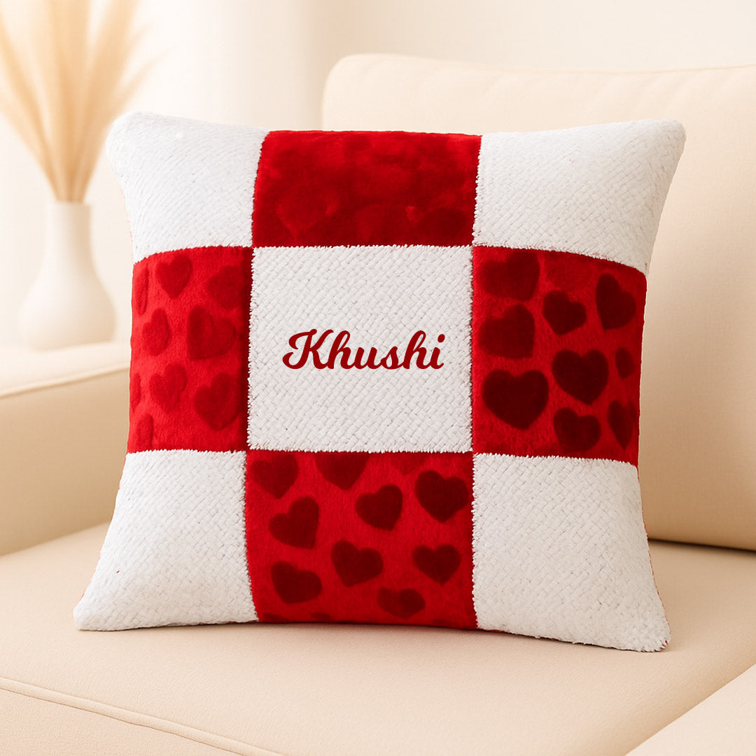Personalized Red & White Velvet Cushion with Name Embroidery | Love Craft Gifts
