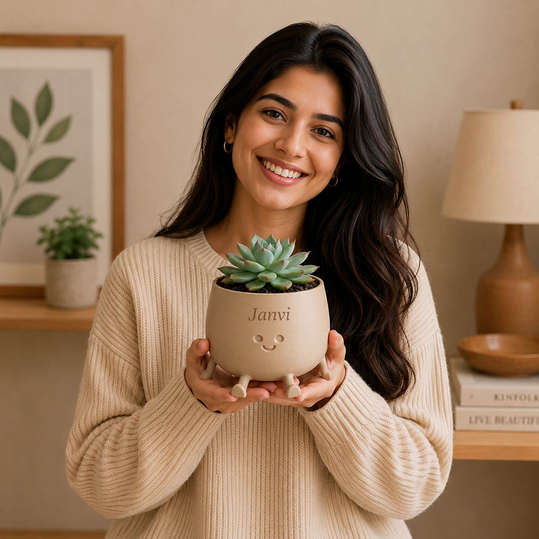 Custom Name Happy Plant Buddy Pot 5 Inch | Cute Character Planter with Arms & Legs for Plant Lovers