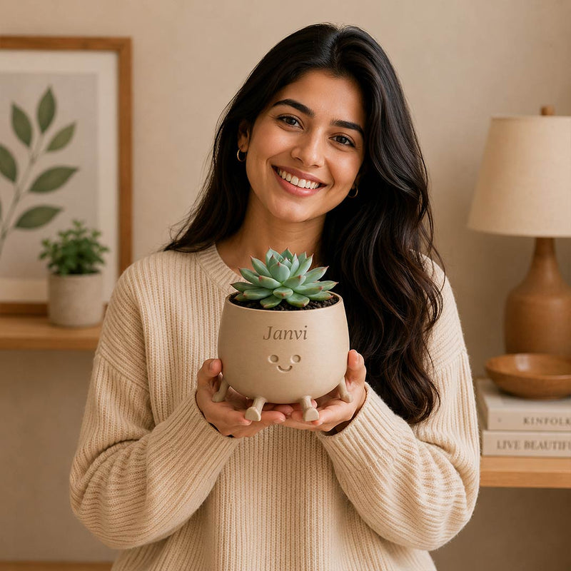 Custom Name Happy Plant Buddy Pot 5 Inch | Cute Character Planter with Arms & Legs for Plant Lovers