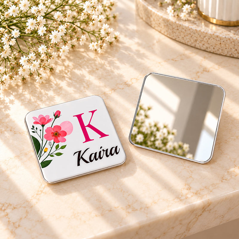 Custom Name & Initial Floral Compact Mirror | Love Craft Gifts™