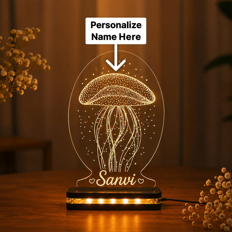 Custom Name Jellyfish Acrylic LED Lamp 6x8" | Personalized Artistic Keepsake Gift | Love Craft Gifts™