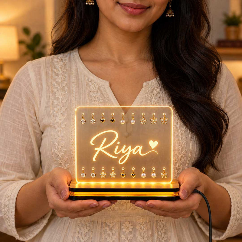 Custom Name LED Earring Holder | Personalized Acrylic Jewelry Display Stand | Love Craft Gifts™