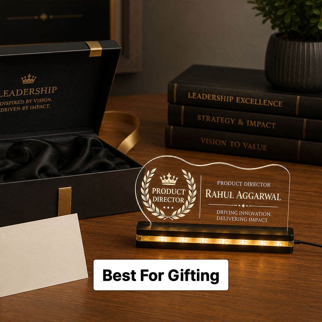 Custom Name and Designation LED Desk Stand 6x8 Inch | Product Director Gift | Love Craft Gifts™