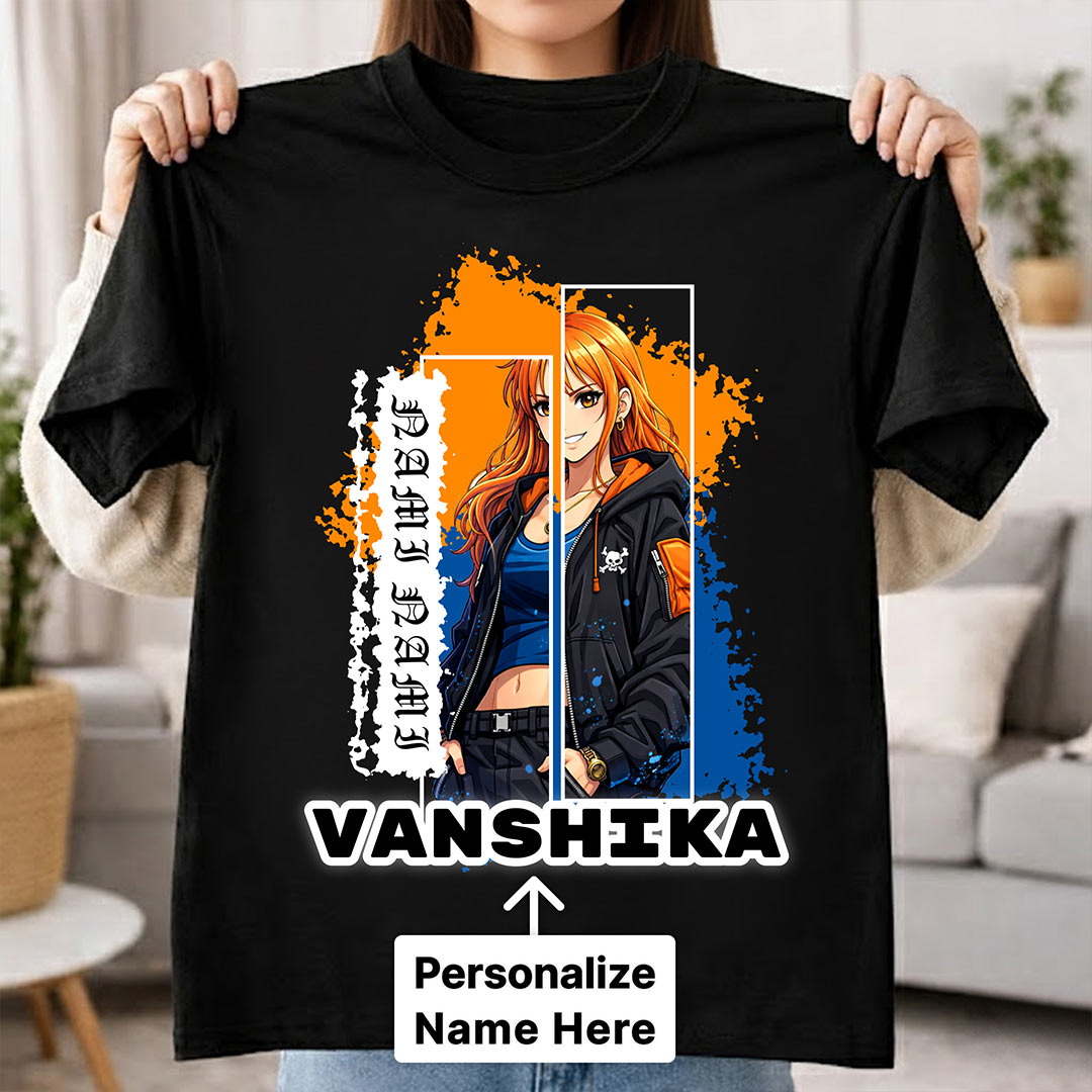 Personalized Nami Anime Name T-Shirt for Women – Custom Printed Black Tee | Love Craft Gifts