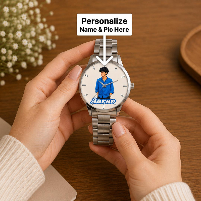 Custom Photo & Name Analog Watch for Men | Personalized Wrist Watch Gift | Love Craft Gifts™