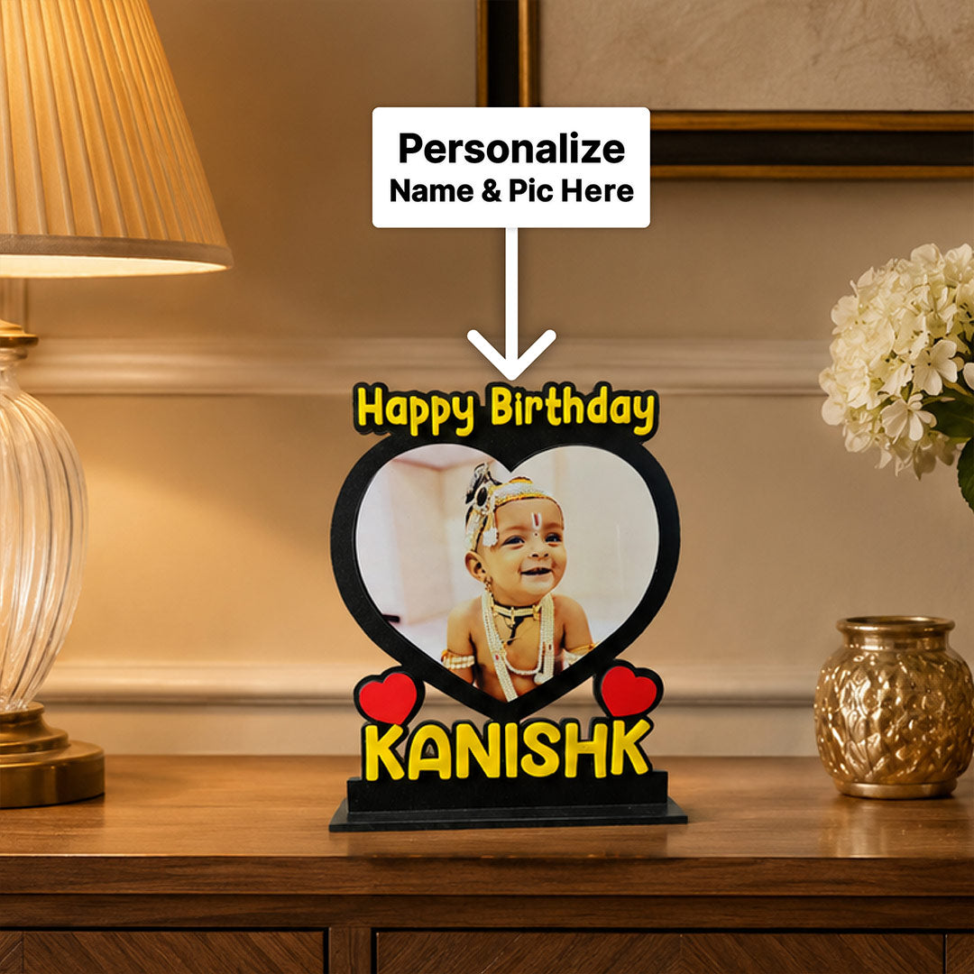 Custom Photo & Name Birthday Table Stand 4x5" | Personalized Gift