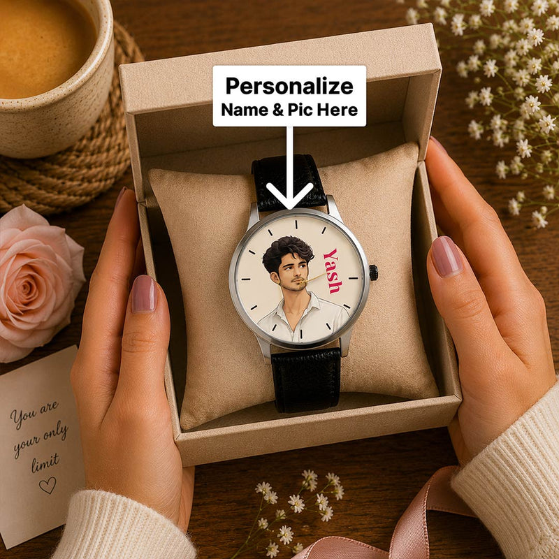 Custom Picture Leather Strap Watch | Personalized Anniversary Gift for Husband & Boyfriend | Love Craft Gifts™
