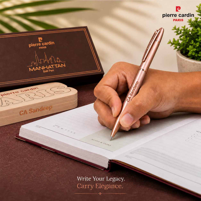 Custom Pierre Cardin Rose Gold Pen Set | Personalized Ball Pen & Roller Pen Gift Box | Love Craft Gifts™