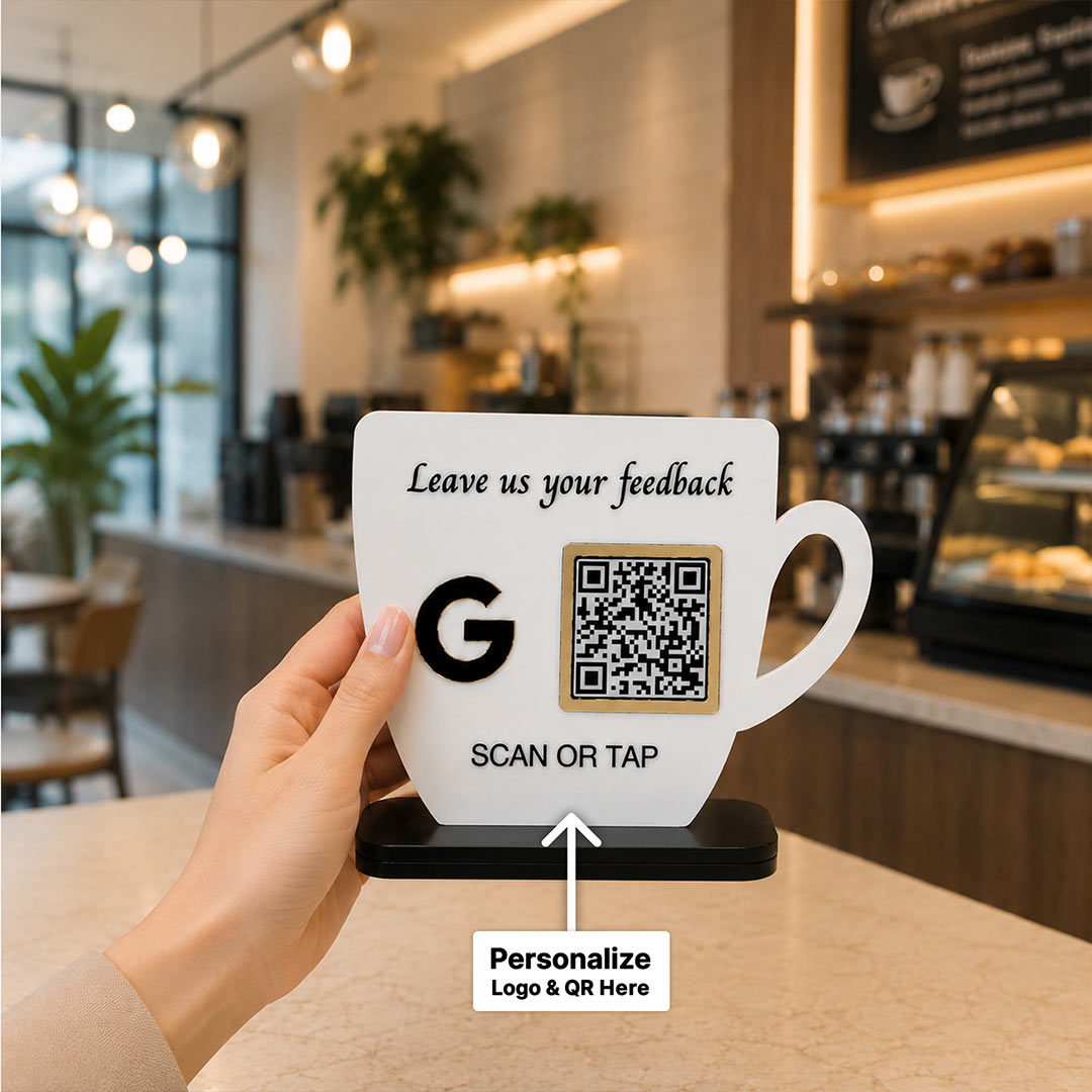 Personalized QR Code Feedback Stand | Custom Google Review Scan Display for Cafés, Restaurants & Businesses - 6x6" | Love Craft Gifts™