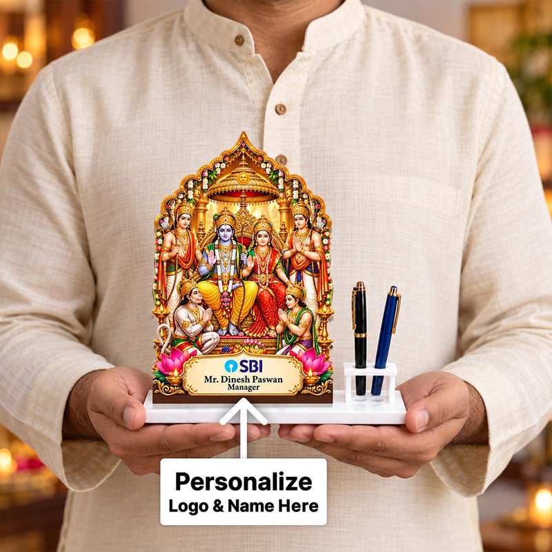 Custom Ram Darbar Desk Organizer with Company Logo, Name & Designation | Love Craft Gifts™