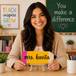 Custom Teacher Name Wooden Table Stand 3x5 Inch | Personalized Pencil-Shaped Desk Décor Gift for Teacher’s Day, Birthday & Farewell