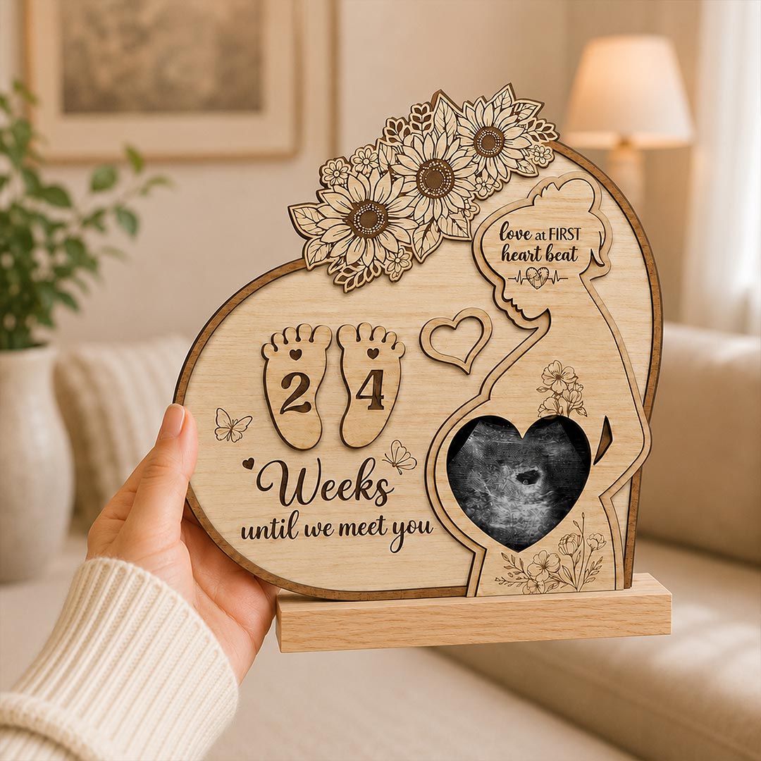 Custom Ultrasound Photo Pregnancy Countdown Stand | 6x8 Inch Baby Bump Keepsake for Expecting Parents