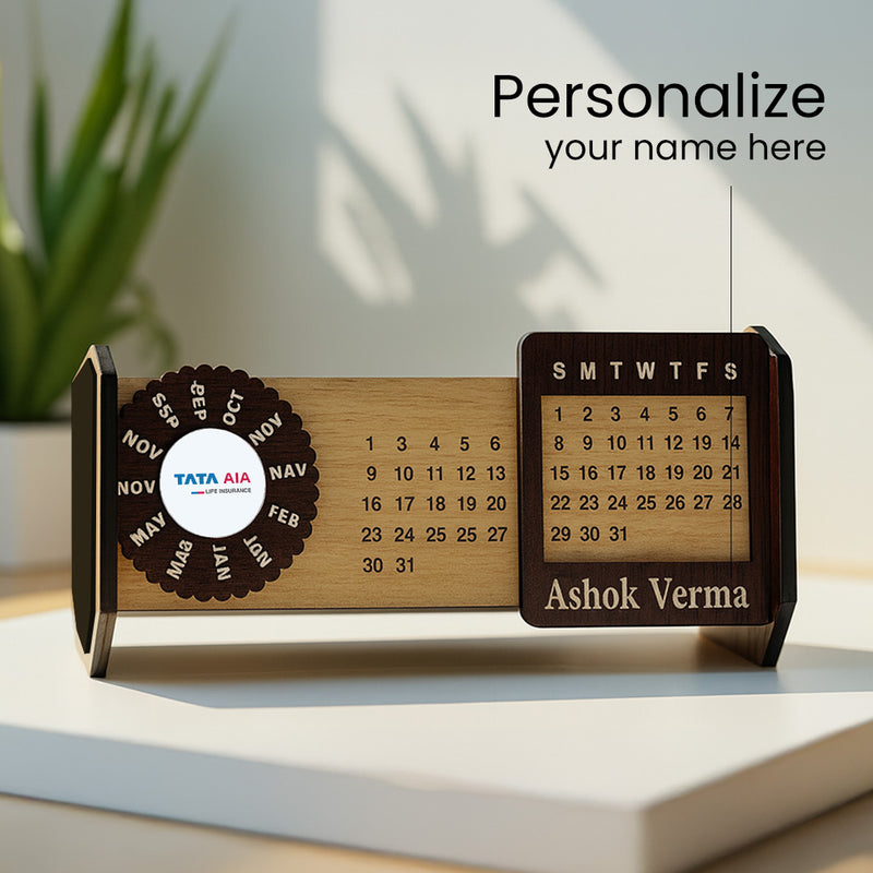 Personalized Wooden Desk Calendar (4x7 inch) with Name & Logo | Love Craft Gifts