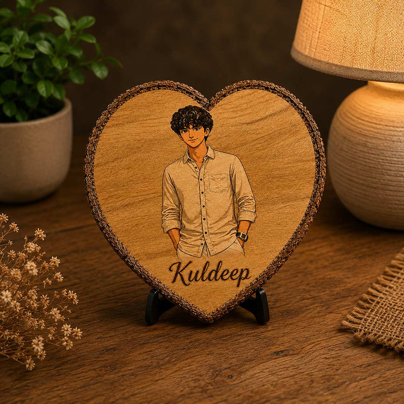 Custom Wooden Heart Slice Portrait Art | Personalized Photo Wooden Gift | 7×7 Inch | Love Craft Gifts™