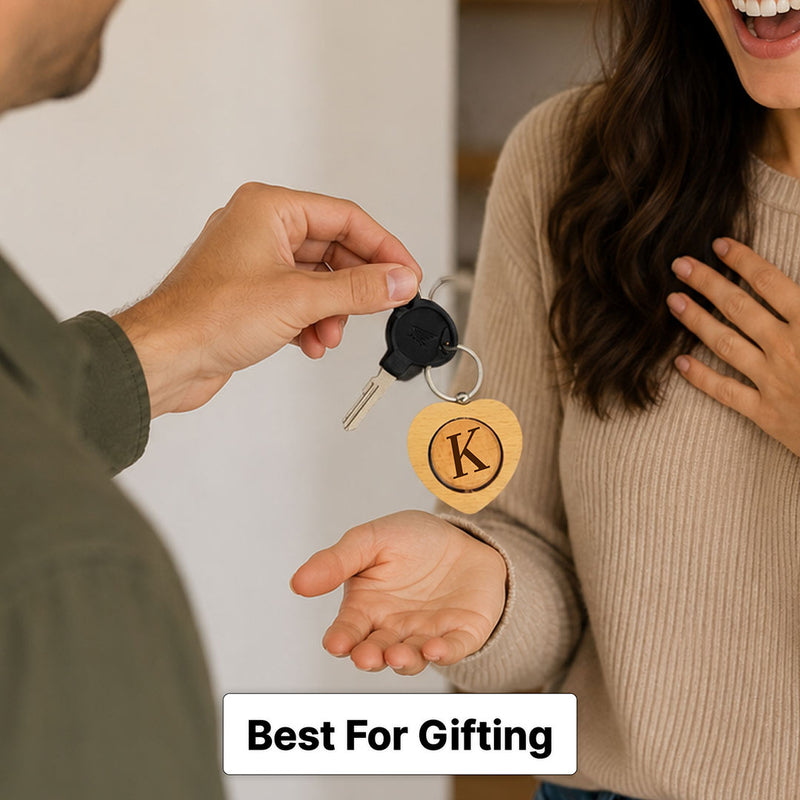 Custom Wooden Initial Keychain | Personalized Heart Letter Key Holder | Love Craft Gifts™