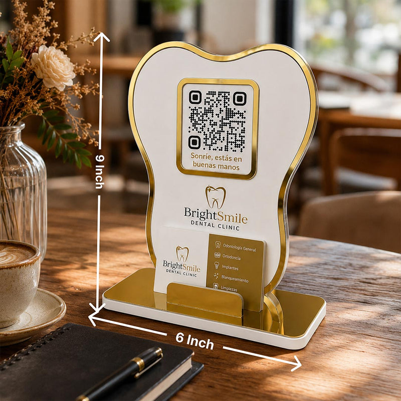 Personalized Dental Clinic QR Stand with Custom Logo & Branding | Premium Business Display Gift for Dentists & Clinics - 9x6" | Love Craft Gifts™