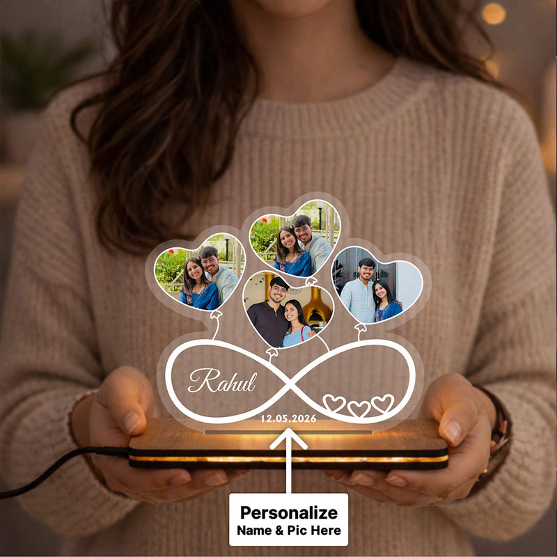 Personalized Infinity Love LED Photo Lamp with Custom Pictures & Name | Romantic Couple Memory Gift for Boyfriend, Girlfriend & Loved Ones - 7x8" | Love Craft Gifts™