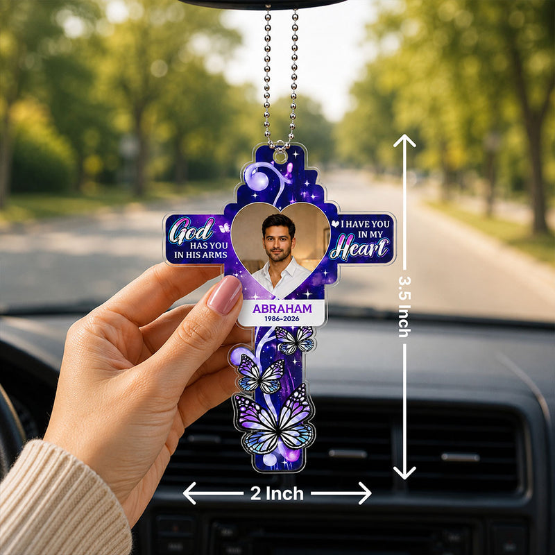 Personalized Memorial Cross Car Hanging with Custom Photo & Name | Sympathy Remembrance Gift for Family & Loved Ones - 3.5x2" | Love Craft Gifts™