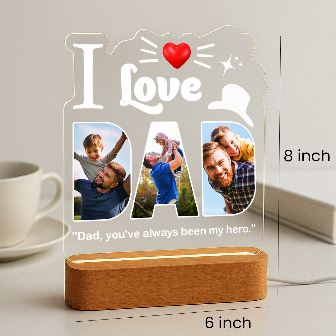 Custom LED Photo Lamp – I Love Dad Acrylic Night Light | Personalized Father’s Day Gift | Love Craft Gifts