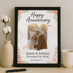 Floral Personalized Anniversary Frame with Photo & Names – Romantic Wall Decor | Love Craft Gifts