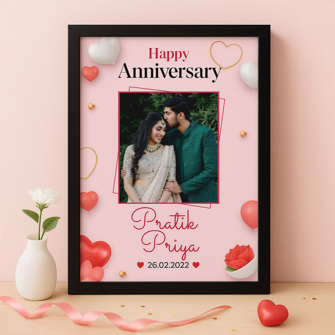 Personalized Anniversary Frame with Photo & Names – Romantic Wall Decor Gift | Love Craft Gifts